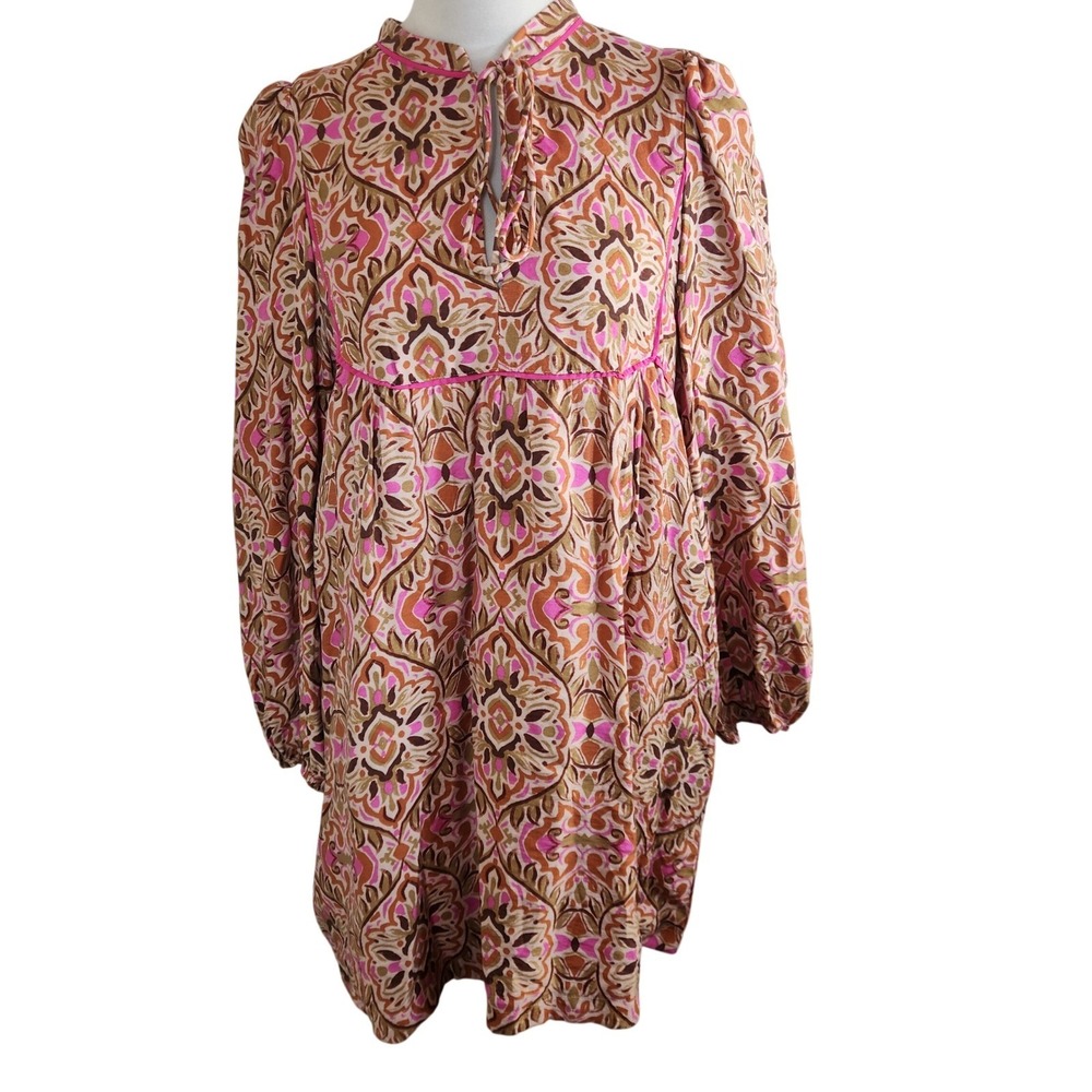 TCEC Boho Print Tie Neck Long Sleeve Mini Dress Womens Large Cottagecore‎ Boho - Picture 8 of 8